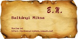 Balkányi Miksa névjegykártya